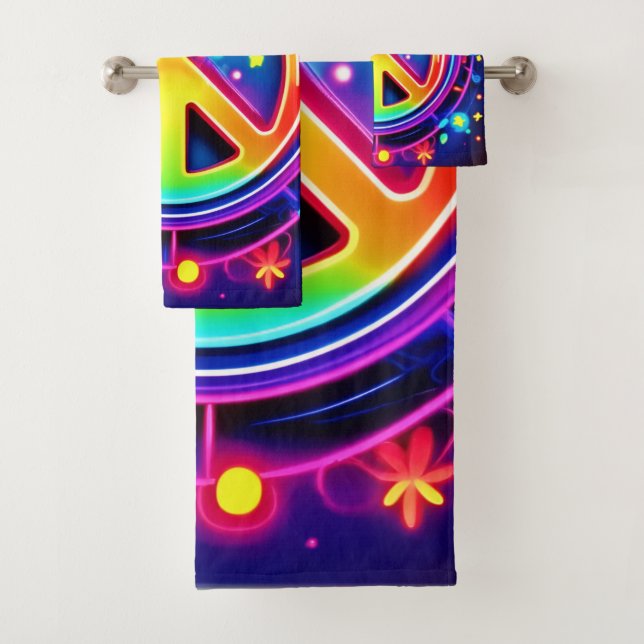 Conjunto De Toalhas Neon Peace Símbolo Art (Insitu)