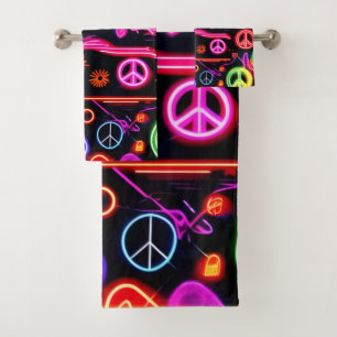 Conjunto De Toalhas Neon Peace Symbol Padrões