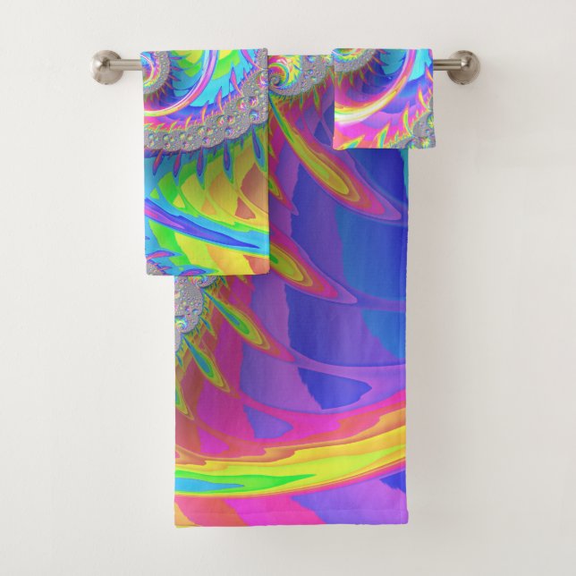 Conjunto De Toalhas Neon Rainbow Espiral Fractal Abstrato Arte Digital (Insitu)