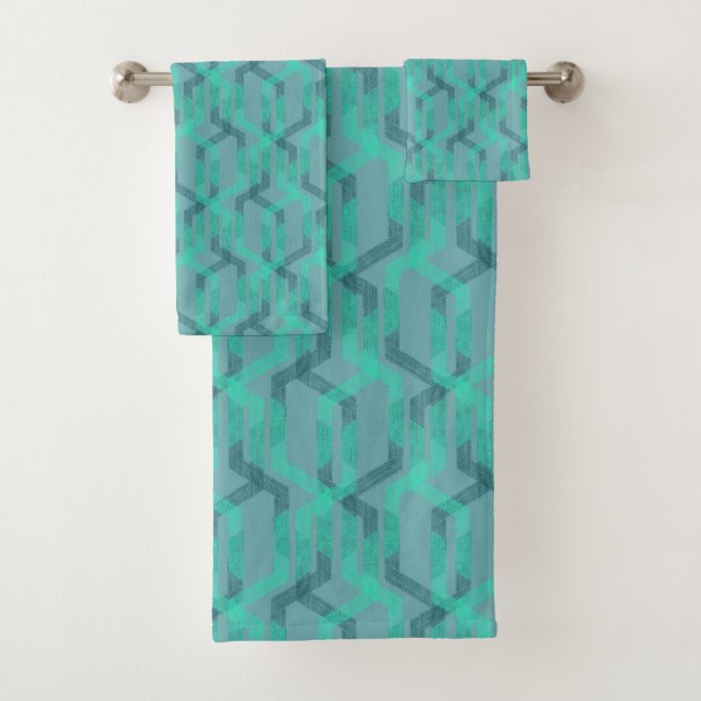 Conjunto De Toalhas Neon turquoise pattern on grey background. (Insitu)