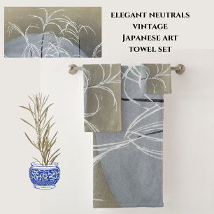 Conjunto De Toalhas Neutrais Elegantes Arte Japonesa Moderna Minimalis