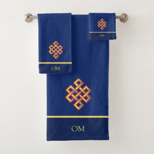 Conjunto De Toalhas Nó Infinito e Monograma em Azul Marinho