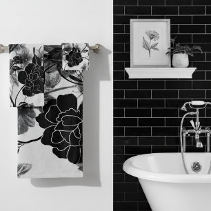 Conjunto De Toalhas Noir Floral Borboleta Moderna