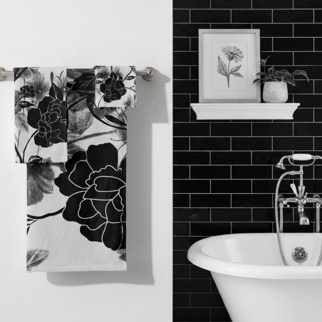 Conjunto De Toalhas Noir Floral Borboleta Moderna (Criador carregado)