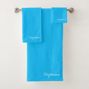 Conjunto De Toalhas Nome Azul Retro Moderno Simples Elegante Monograma
