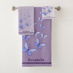 Conjunto De Toalhas Nome Blue Butterfly Doodle Caleidoscope Lavanda