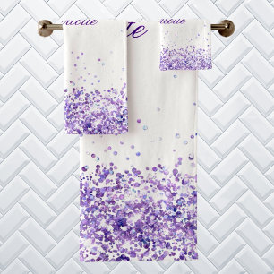 Conjunto De Toalhas Nome branco da poeira da lavanda violeta