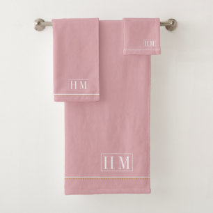 Conjunto De Toalhas Nome branco Elegante Monograma cor-de-rosa