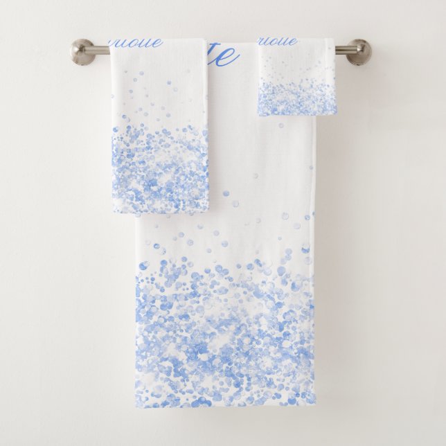 Conjunto De Toalhas Nome da brilho branco azul claro (Insitu)