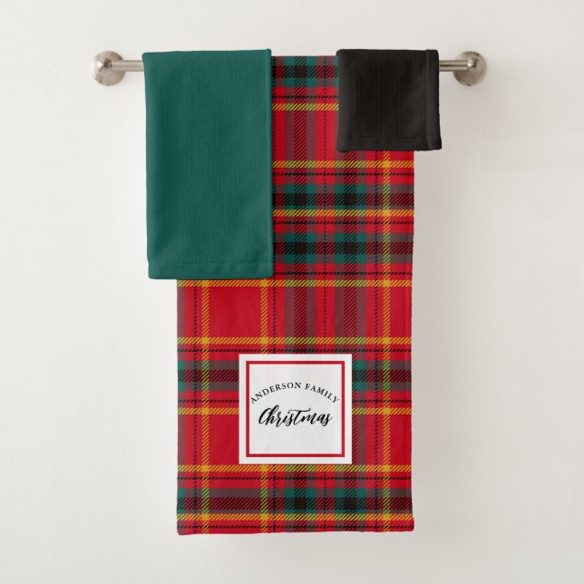 Conjunto De Toalhas Nome da Família de Xadrezes de Natal Tartan (Insitu)