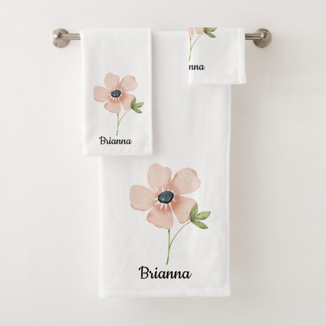 Conjunto De Toalhas Nome da Flor em Aquarela Blush (Insitu)