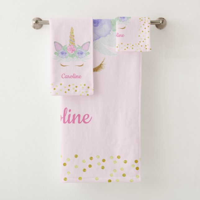 Conjunto De Toalhas Nome da Garota Dourada do Unicórnio Rosa (Insitu)