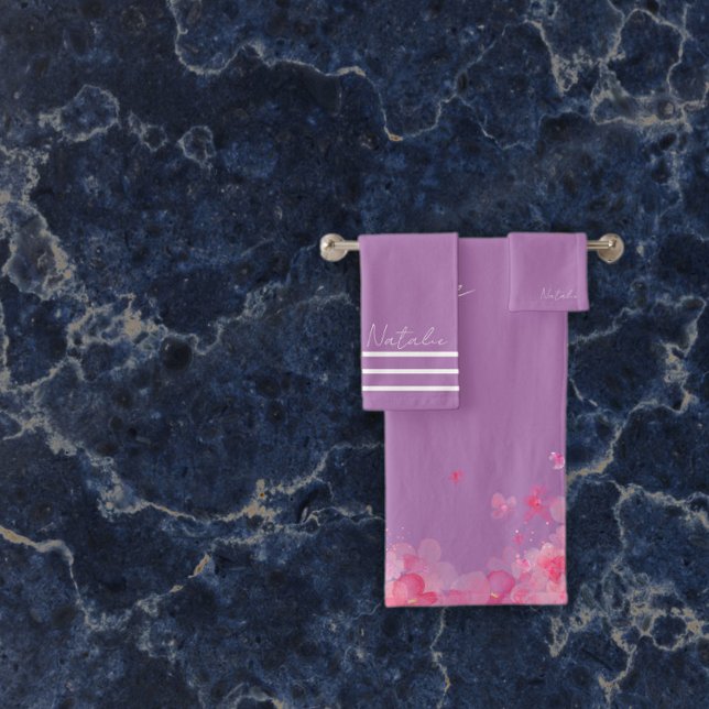 Conjunto De Toalhas Nome da lavanda de flores de jardim de aquarelas (Criador carregado)