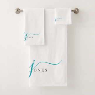Conjunto De Toalhas Nome das Iniciais do Monograma do Teal do Script E