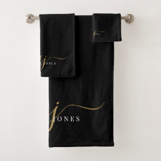 Conjunto De Toalhas Nome das Iniciais do Monograma Dourado de Script E