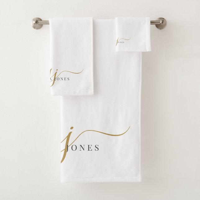 Conjunto De Toalhas Nome das Iniciais do Monograma Dourado de Script E (Insitu)
