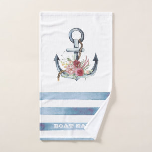 Conjunto De Toalhas Nome de Barco Náutico, Flores de Âncora