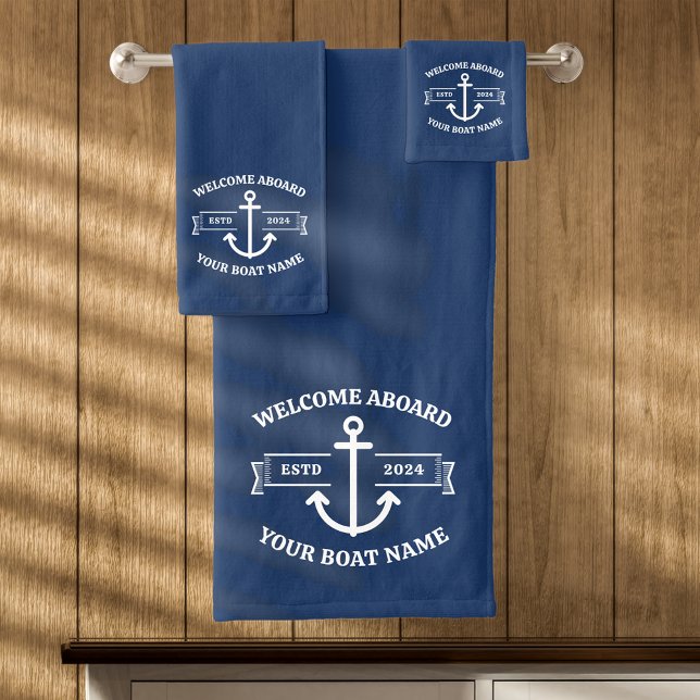 Conjunto De Toalhas Nome de Barco Personalizado Bem-vindo a Bordo Ânco (Criador carregado)