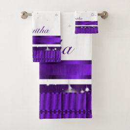 Conjunto De Toalhas Nome De Script Branco E Roxo De Luxo