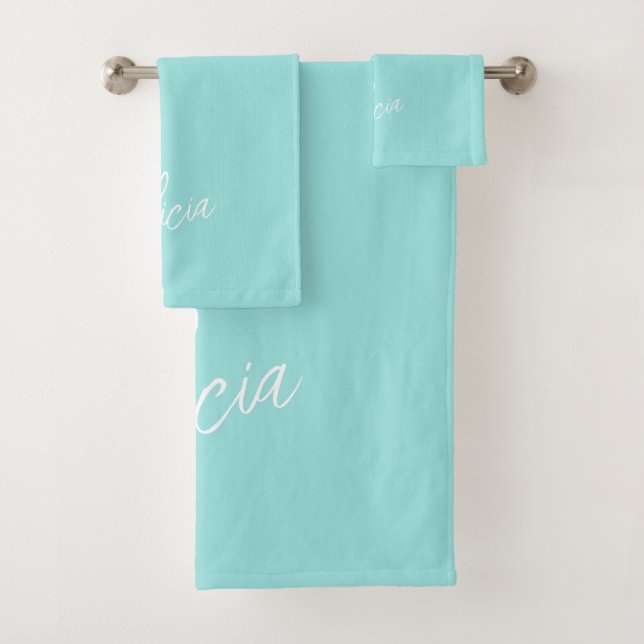 Conjunto De Toalhas Nome de script de assinatura branca aqua personali (Insitu)