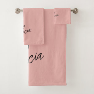 Conjunto De Toalhas Nome de script de assinatura preto rosa personaliz