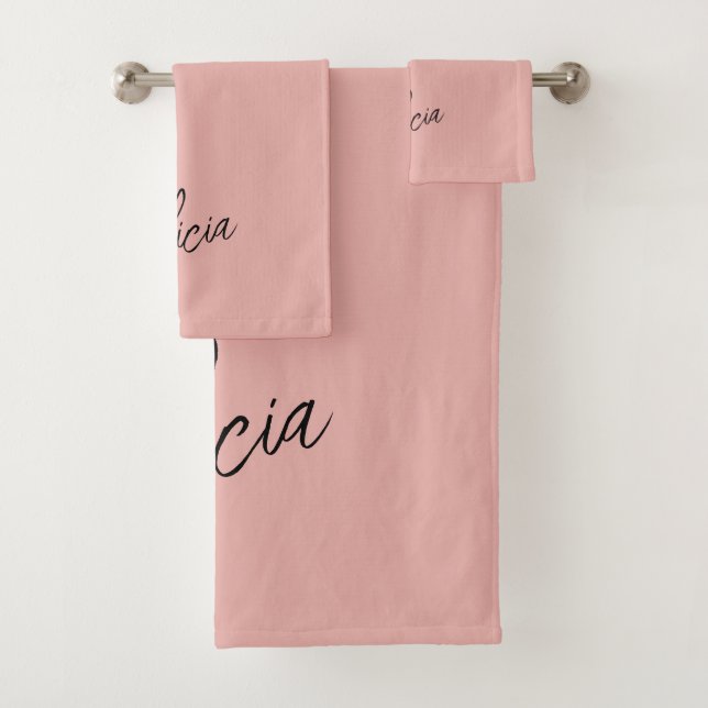 Conjunto De Toalhas Nome de script de assinatura preto rosa personaliz (Insitu)