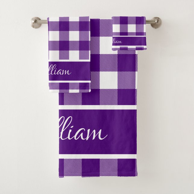 Conjunto De Toalhas Nome de Script de Verificações de Búfalo Roxo Índi (Insitu)