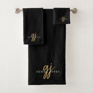 Conjunto De Toalhas Nome de Script Dourado do Monograma Chic