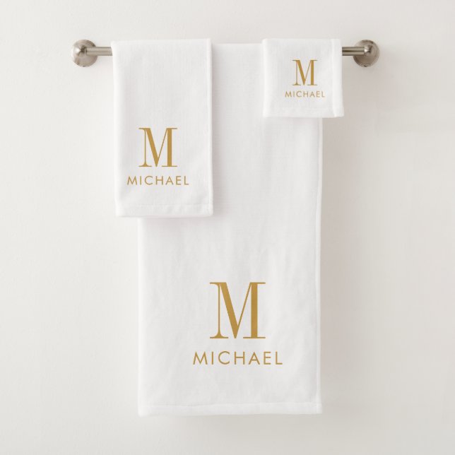 Conjunto De Toalhas Nome de Script Dourado do Monograma Elegante (Insitu)