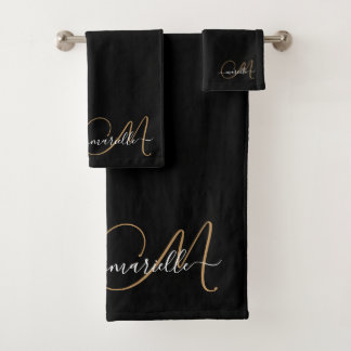 Conjunto De Toalhas Nome de Script Dourado do Monograma Elegante