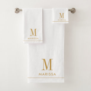 Conjunto De Toalhas Nome de Script Dourado do Monograma Elegante Branc