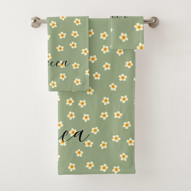 Conjunto De Toalhas Nome de Script Personalizado Padrão de Margaridas  (Insitu)