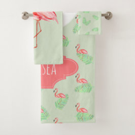 Conjunto De Toalhas Nome do Flamingo Rosa Tropical de Verão