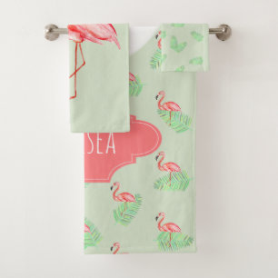 Conjunto De Toalhas Nome do Flamingo Rosa Tropical de Verão