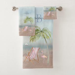 Conjunto De Toalhas Nome do Monograma da Cena de Praia da Aquarela Per