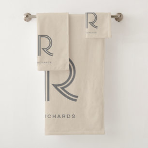 Conjunto De Toalhas Nome do monograma da cinza bege Elegante