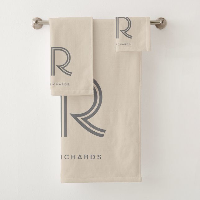 Conjunto De Toalhas Nome do monograma da cinza bege Elegante (Insitu)