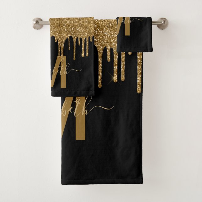 Conjunto De Toalhas Nome do Monograma da Glitter de Coleta Dourada Chi (Insitu)