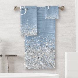 Conjunto De Toalhas Nome do Monograma da Glitter de Prata de Metal Bru