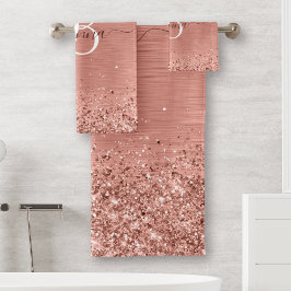 Conjunto De Toalhas Nome do Monograma do Glitter Metálico Brutado Dour