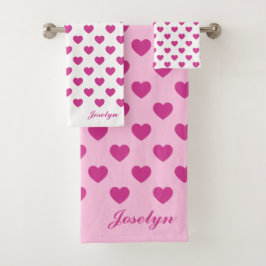 Conjunto De Toalhas Nome do Monograma do Padrão Cardíaco Pink y2k