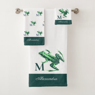 Conjunto De Toalhas Nome do Monograma do Sapo de Árvore Verde Moderno 