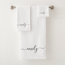 Conjunto De Toalhas Nome do Monograma do Script Moderno Preto Branco
