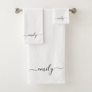 Conjunto De Toalhas Nome do Monograma do Script Moderno Preto Branco