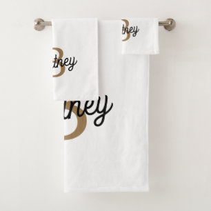 Conjunto De Toalhas Nome do Monograma Elegante Moderno Script Dourado
