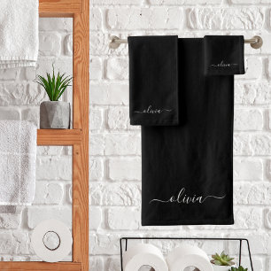 Conjunto De Toalhas Nome do Monograma Girly de Script Moderno Branco N