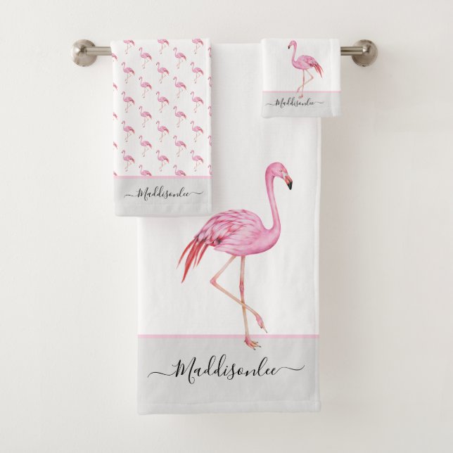 Conjunto De Toalhas Nome do Monograma Moderno - Cinza Flamingo Rosa (Insitu)