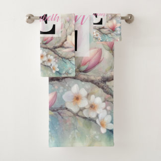 Conjunto De Toalhas Nome do monograma na aquarela Flores nos pastéis