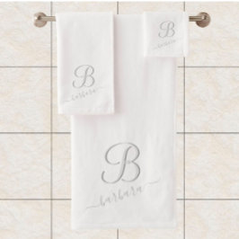 Conjunto De Toalhas Nome do Monograma Personalizado Branco Elegante