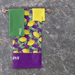 Conjunto De Toalhas Nome do padrão verde roxo amarelo-limão aquarela